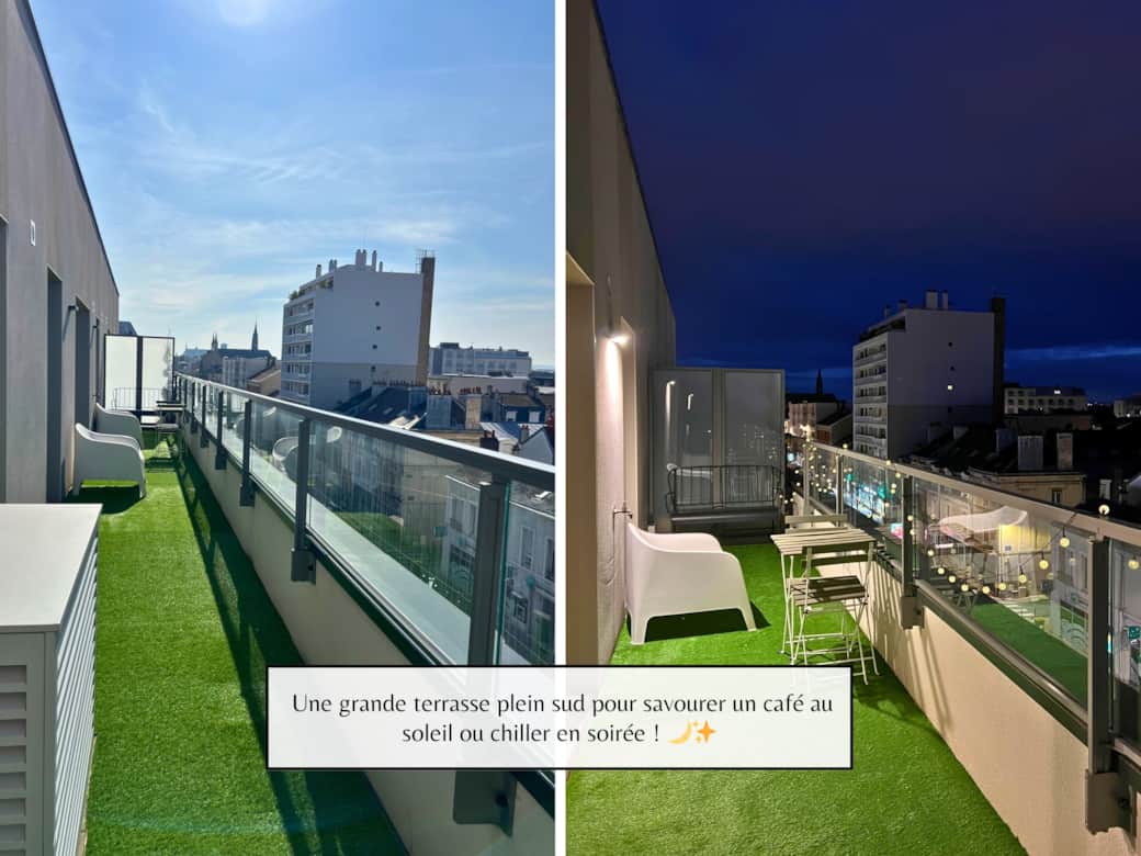 ☀️ Une grande terrasse plein sud pour savourer un café au soleil ou chiller en soirée ! 🌙✨ ☀️ Une grande terrasse plein sud pour savourer un café au soleil ou chiller en soirée ! 🌙✨