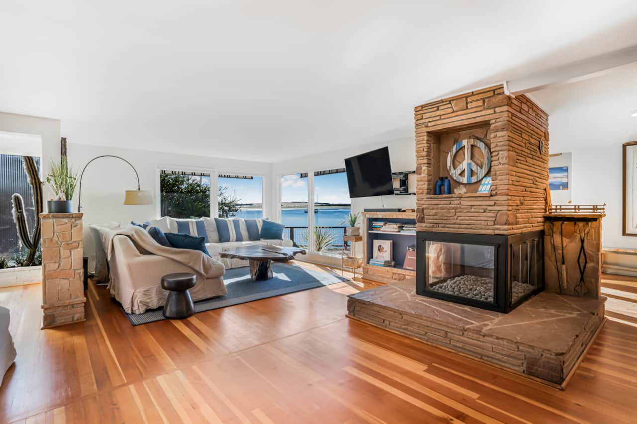 Living area with view of Bay