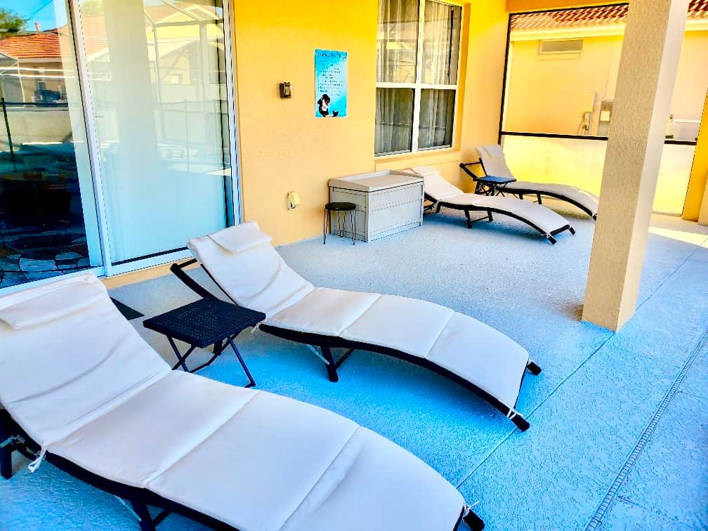 Plenty of pool side loungers and seating