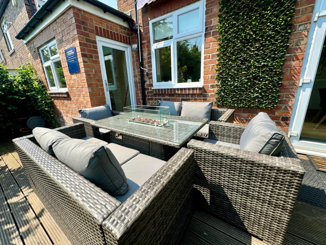 Hot Tub with outdoor sitting area and sun beds