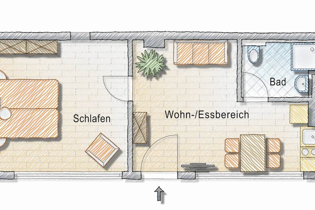 Grundriss - so ist das Apartment aufgeteilt.