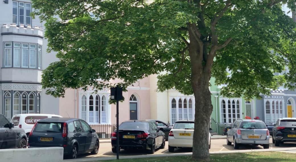 The front of our property (Florence House is the pink one)