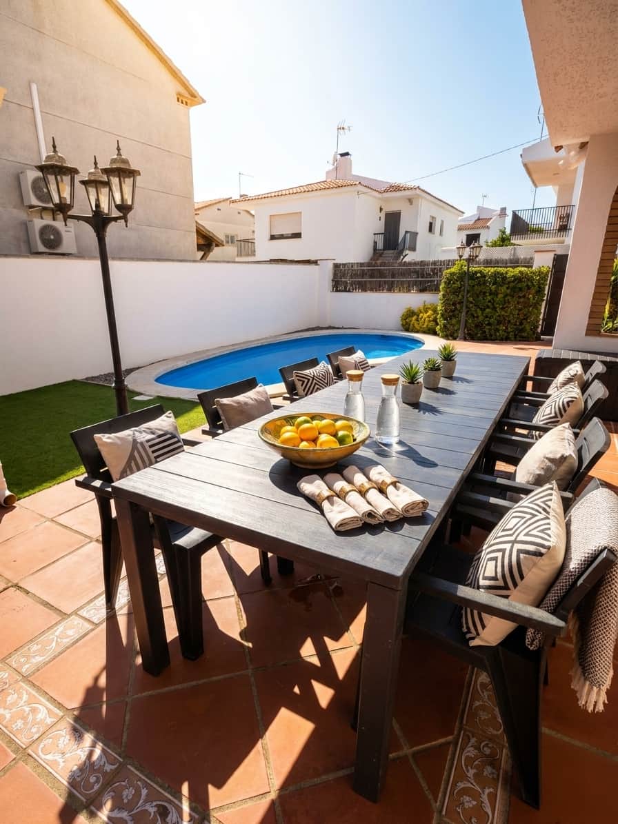 Outdoor Patio with Pool and Dining