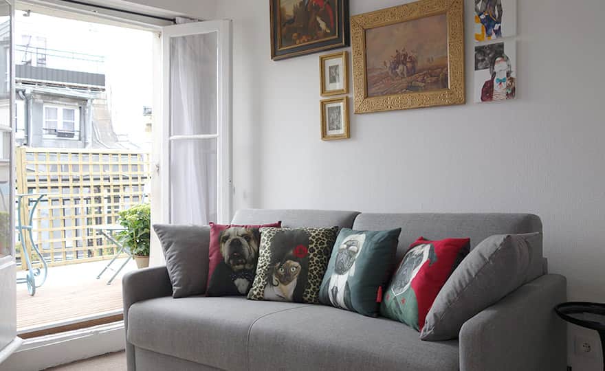 Sofa bed and entrance to terrace