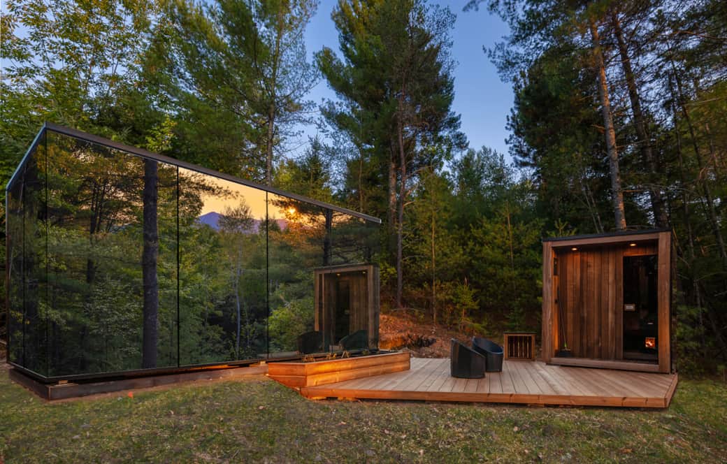ÖÖD house and Mini Sauna - front reflecting Whiteface Mt view