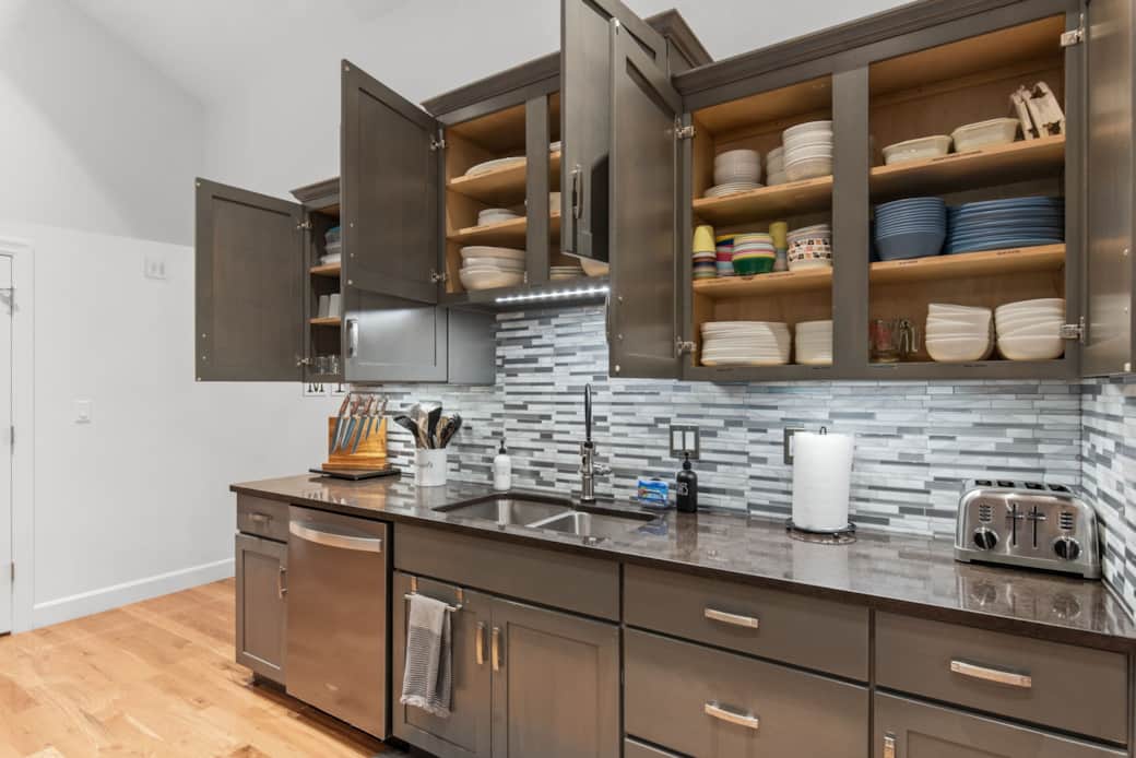 The kitchen is fully stocked for large groups.