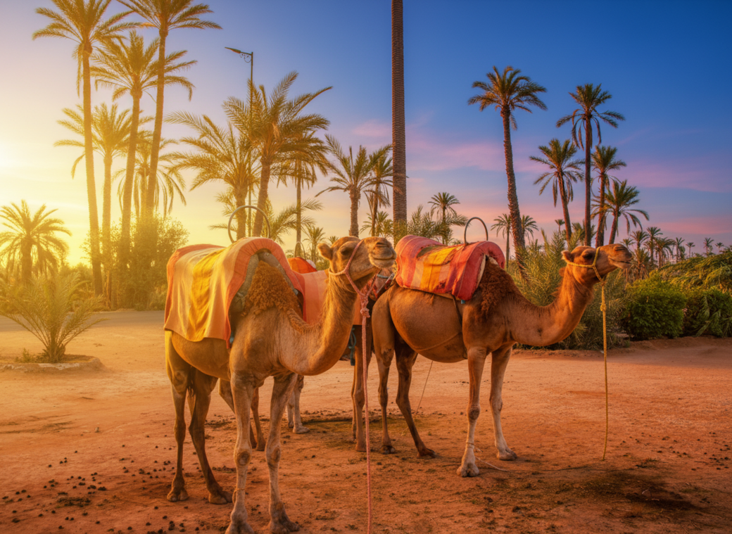 Desert Oasis with Camels