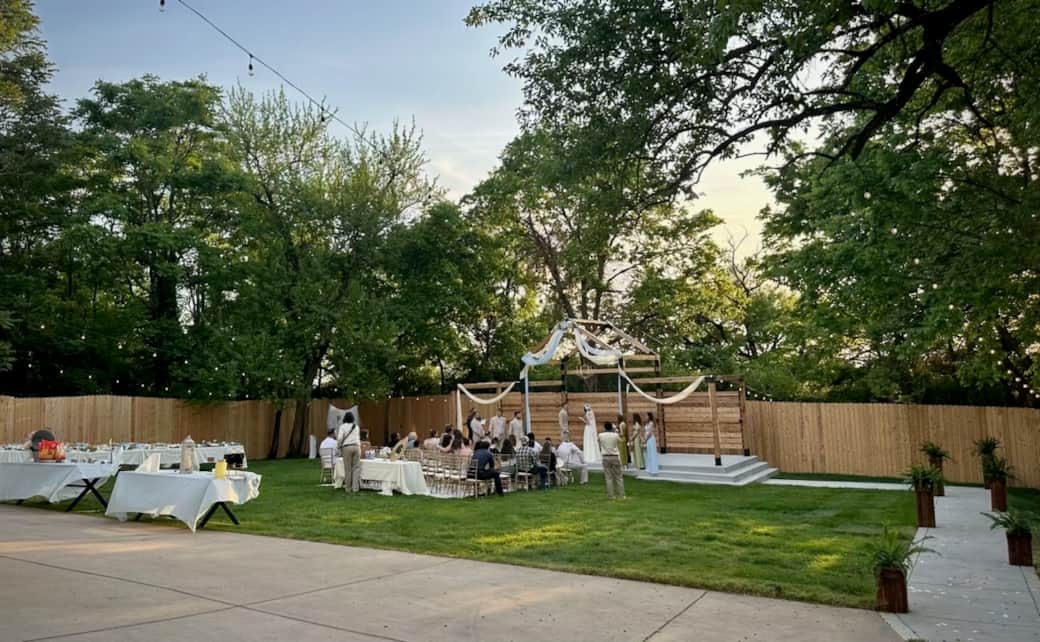 Chairs and tables are available upon request for intimate backyard setting.