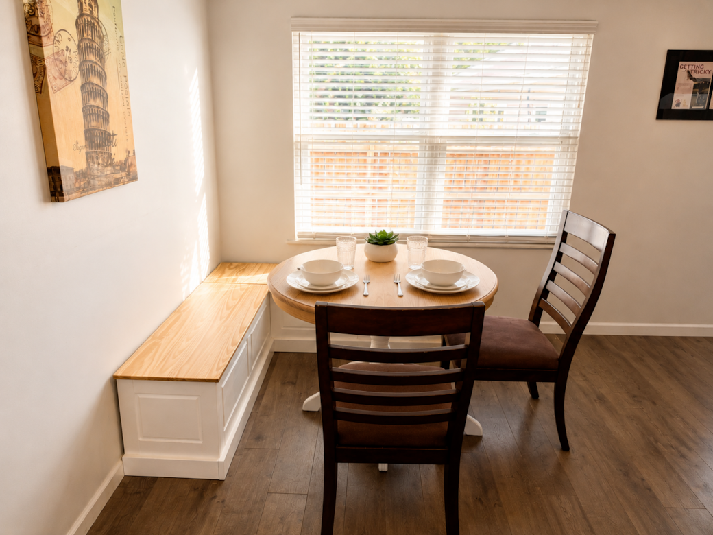 Bench seating in the dining area