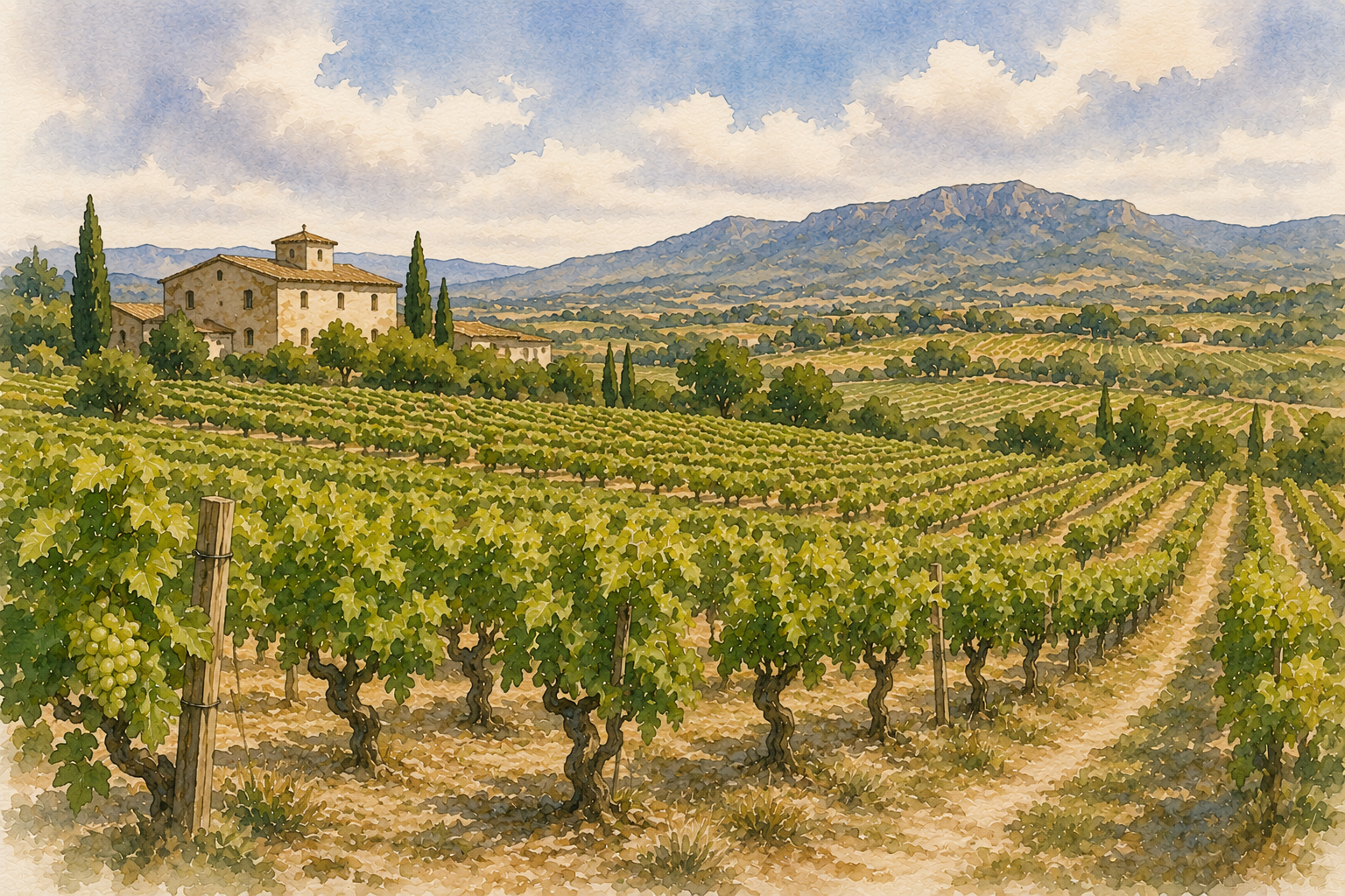 Watercolor vineyards of Penedès