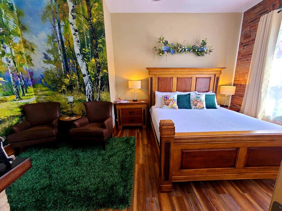 Enjoy relaxing in a King bed or lounging by the fire