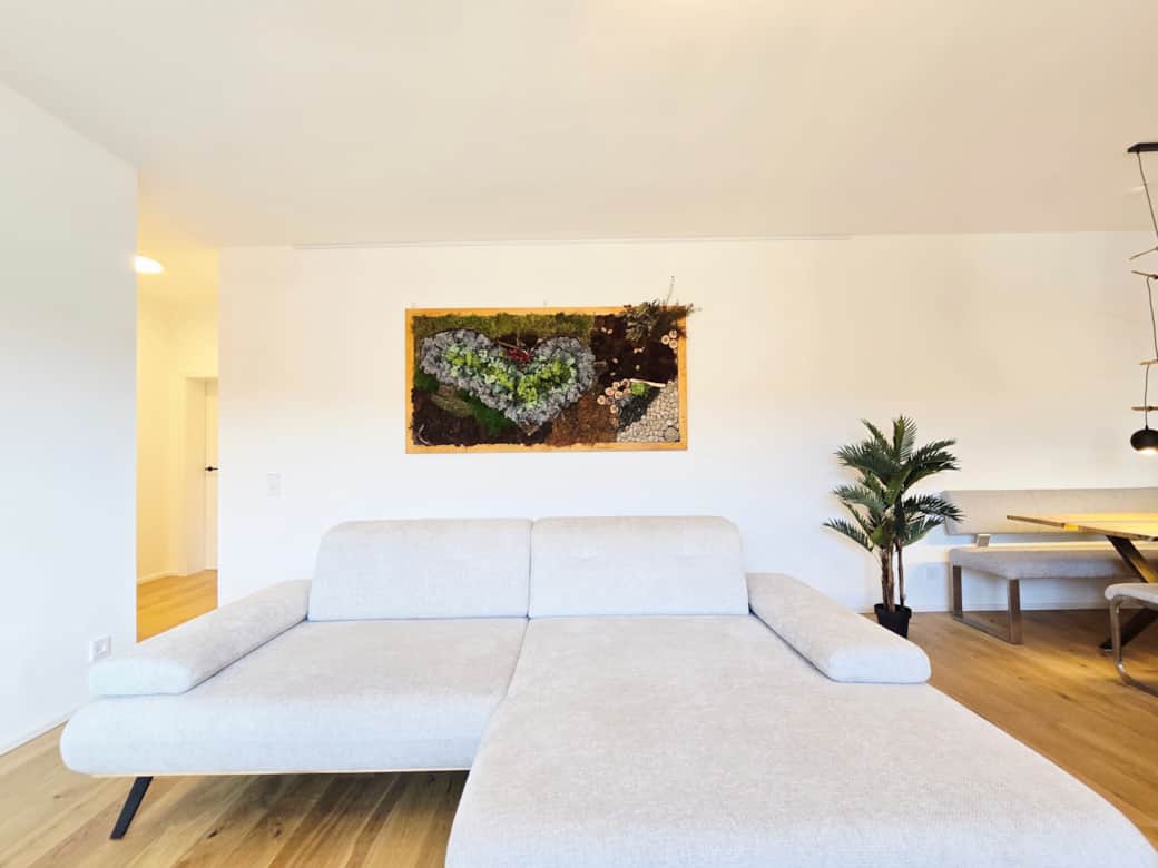 Stylish living room, handmade art. Your comfortable apartment, a few minutes from Trier.