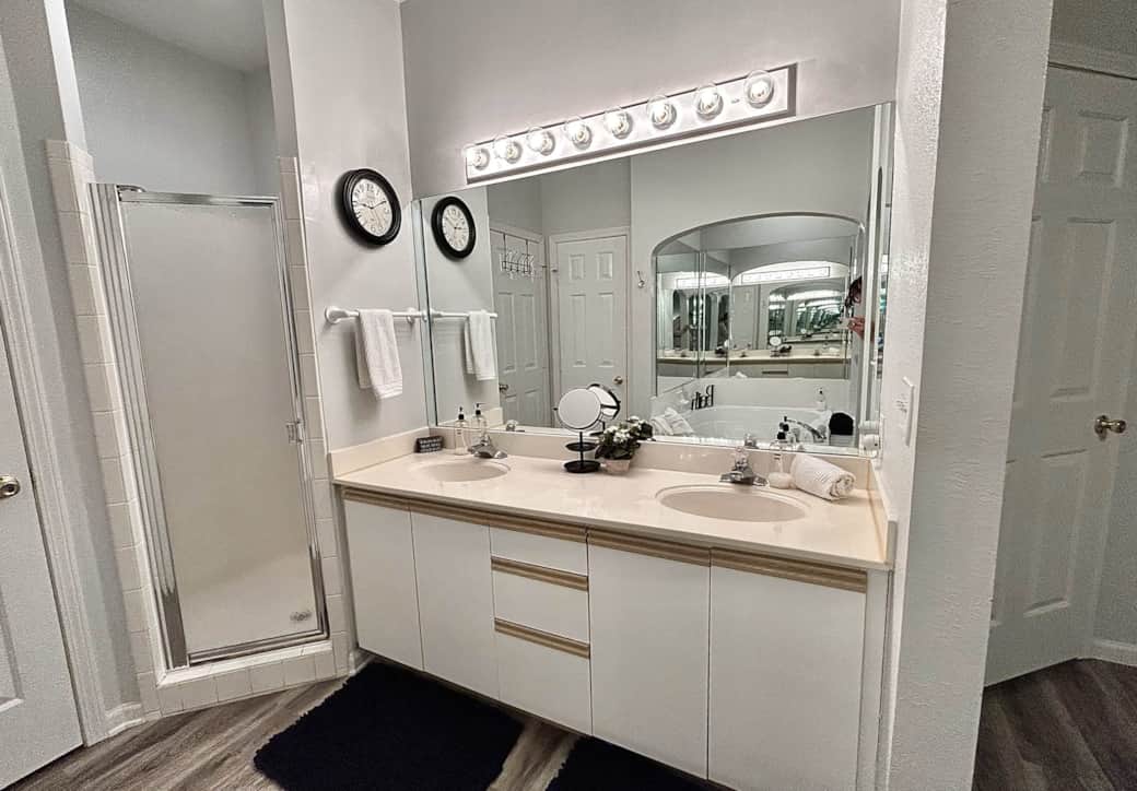 Double Vanity and Shower in the Primary Room Double Vanity and Shower in the Primary Room