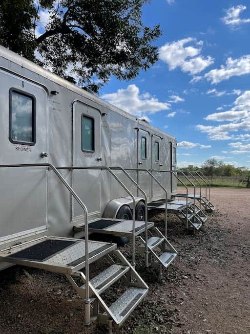 We have 15 full bathrooms which are lockable and private. We have 15 full bathrooms which are lockable and private.