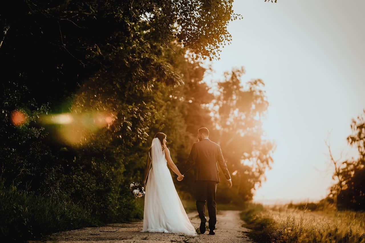 The ceremony arbor at sunset