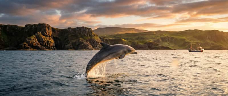Dolphin leaping from coastal waters