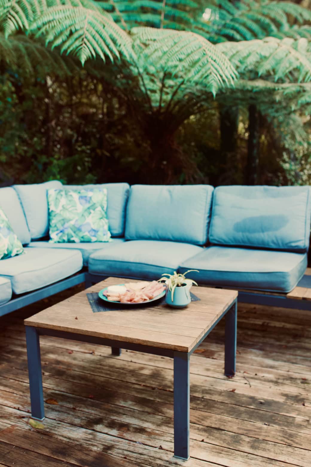 Morning coffee, evening wine — the deck does it all.