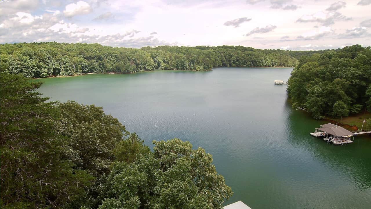 Lakefront Gem - Hartwell GA -  Drone shot from home to lake
