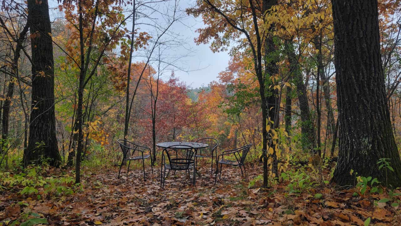 Fall - Dining area, wrought iron table and 4 chairs