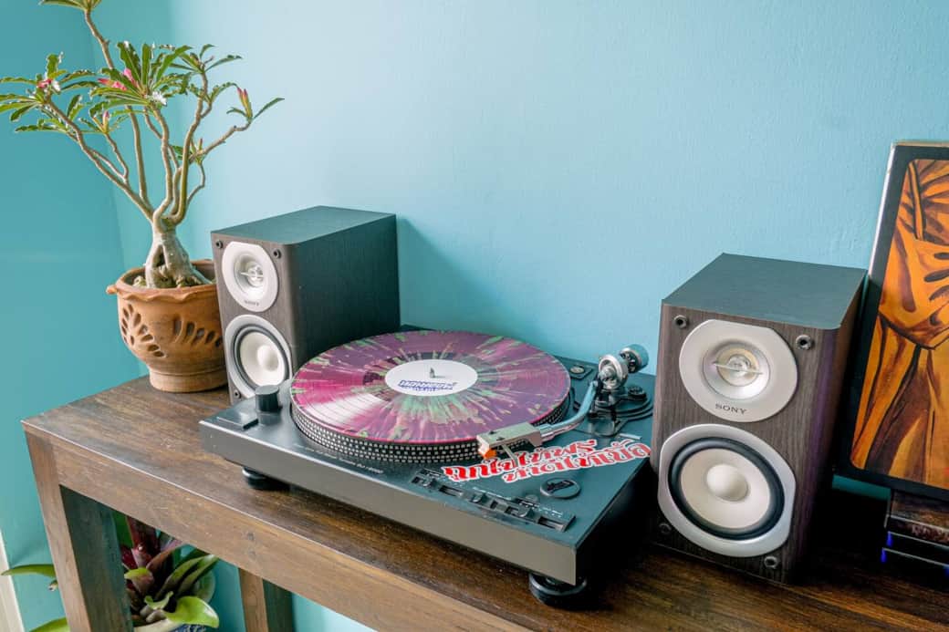 Time to relax. Record player with artist selected vinyls.
