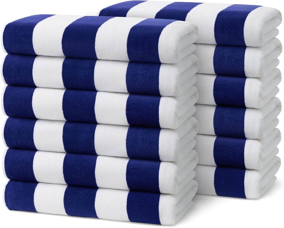 Blue and white striped beach towels