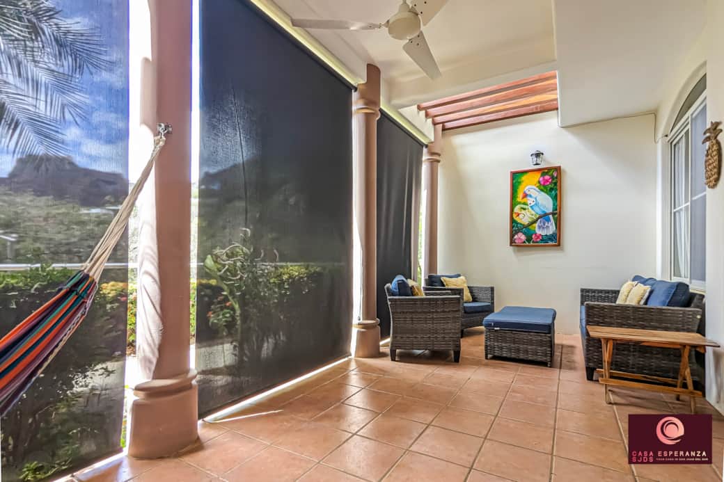 Downstairs patio with UV blocking solar shades!