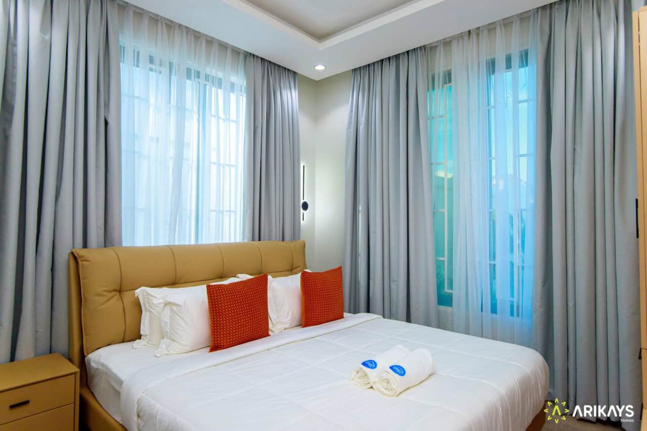 Your bedroom with king size bed, Blackout curtains.
