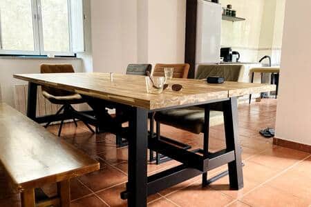 dining table connected to the open kitchen