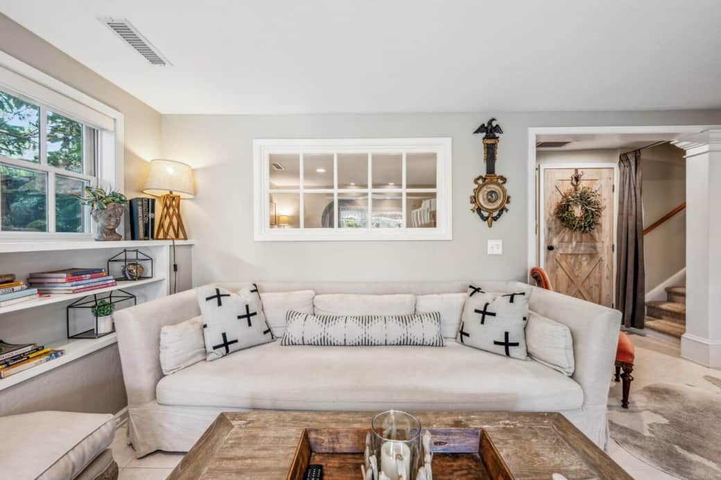 Living room area with Smart TV.