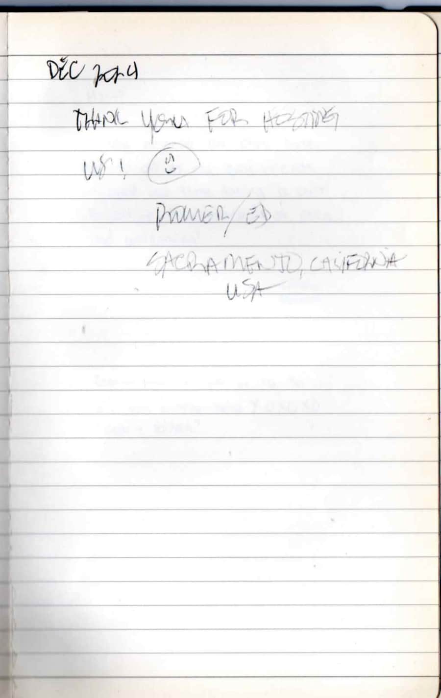 Handwritten guest note from Raya P09 guest book