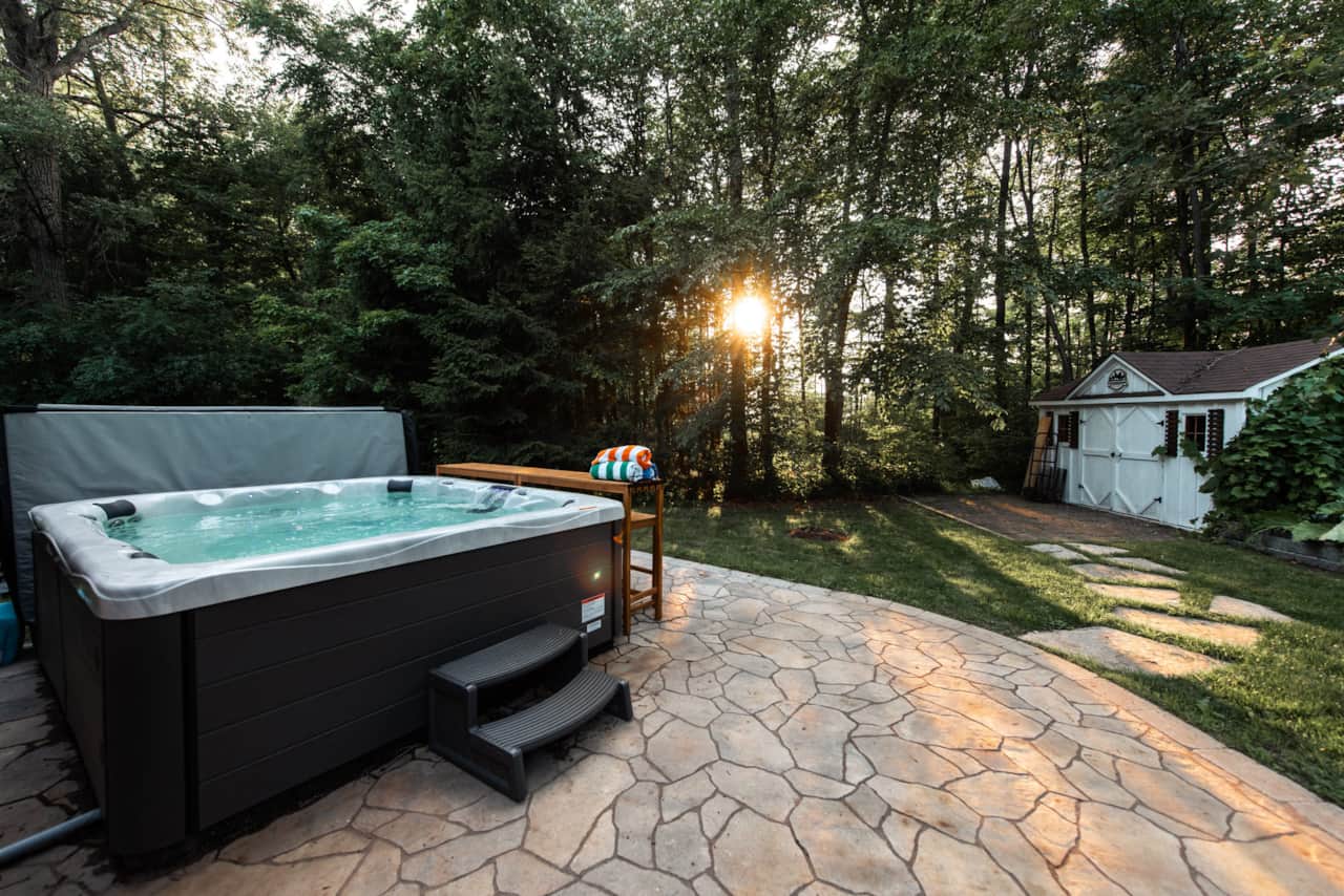Outdoor Hot Tub with view of Chicken Coop