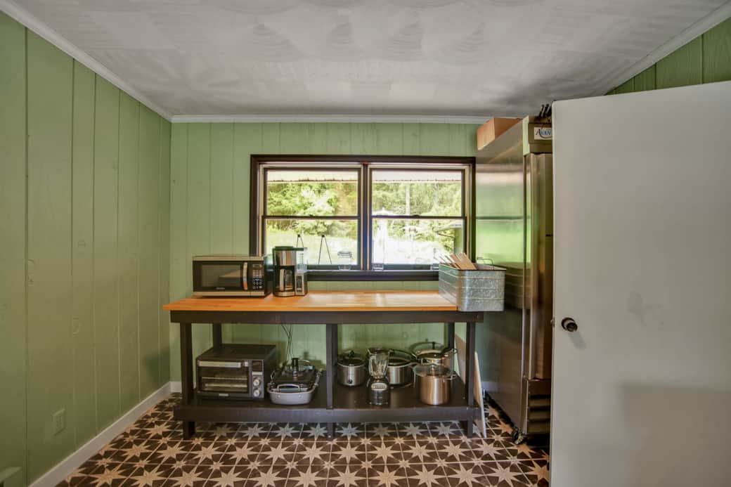 Additional food prep area in the mudroom, Coffee maker, microwave, crockpots, etc. 