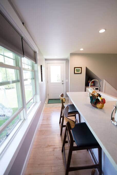 Kitchen area looking toward entryway