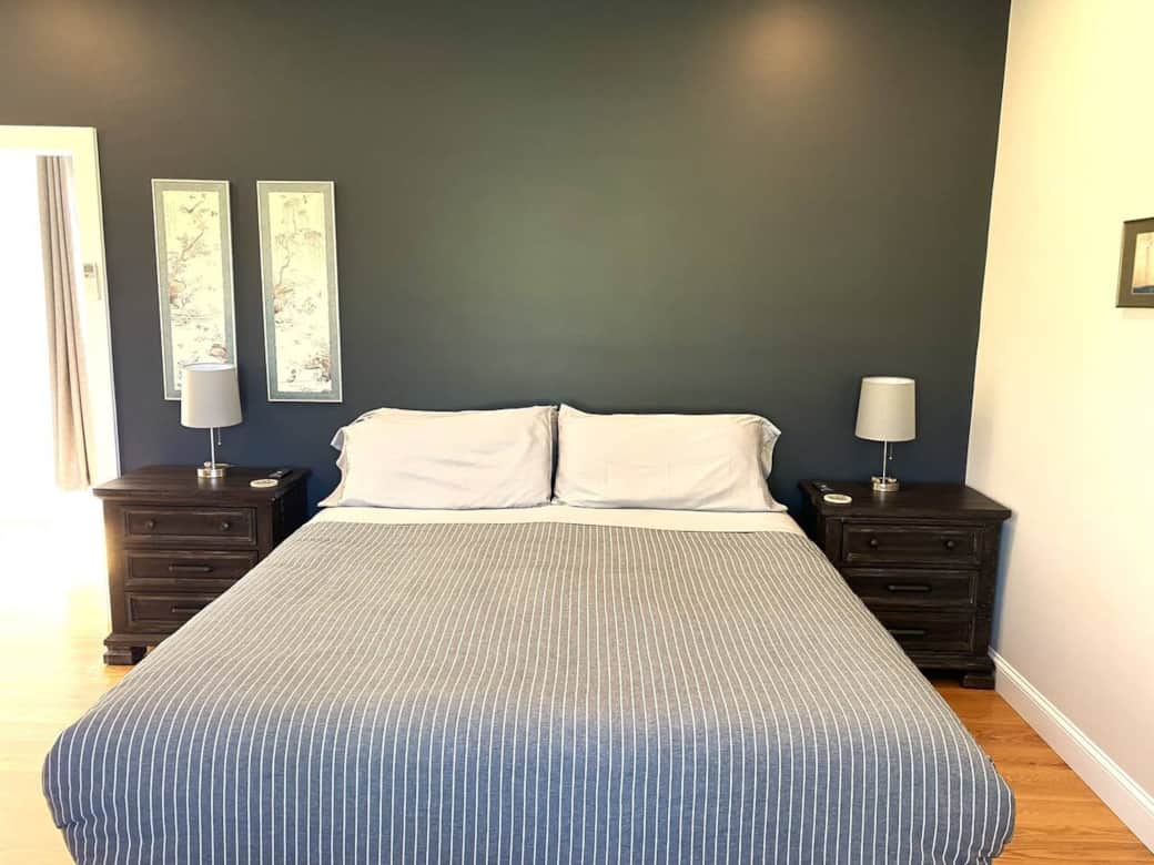 Master Bedroom with King Size adjustable base bed. Master Bedroom with King Size adjustable base bed.