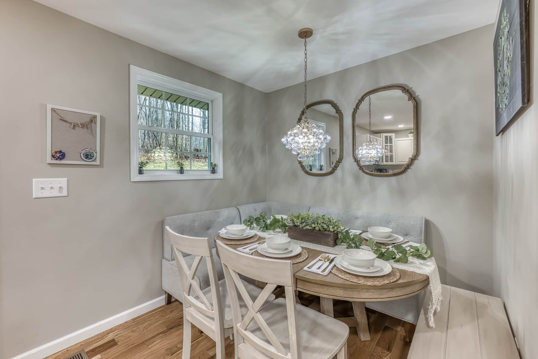 Cozy dining nook with seating for gathering, game nights, or slow breakfasts.