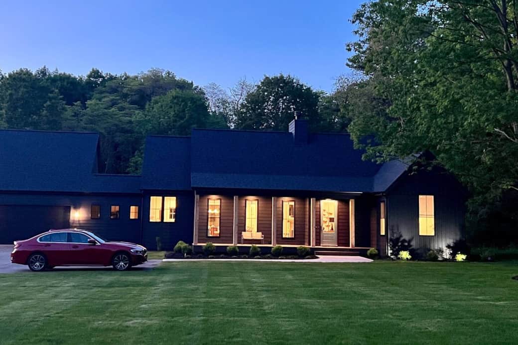 Front view of the house at night