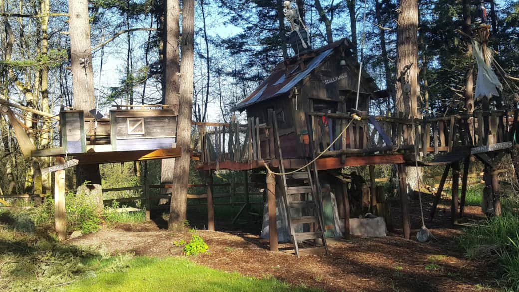 Disney Quality play area for the kids, with treehouse, pirate ship & 2 ZIP lines