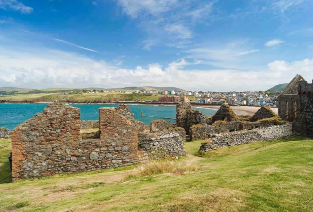 Peel Castle overlooking Peel Harbour on the Isle of Man