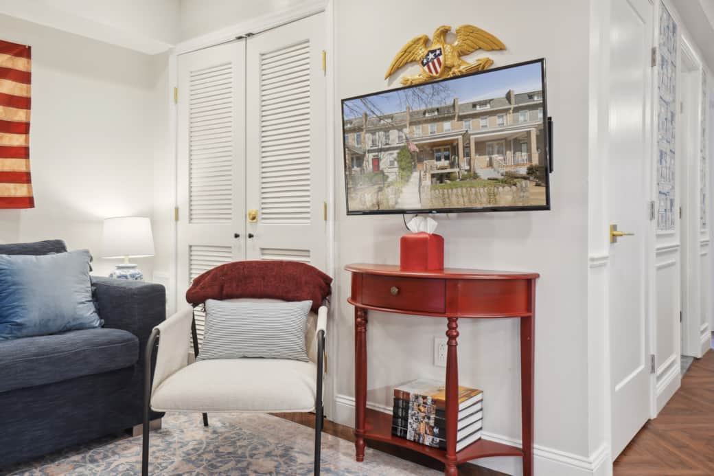 Smart TV has a full-motion TV stand for multiple viewing options.