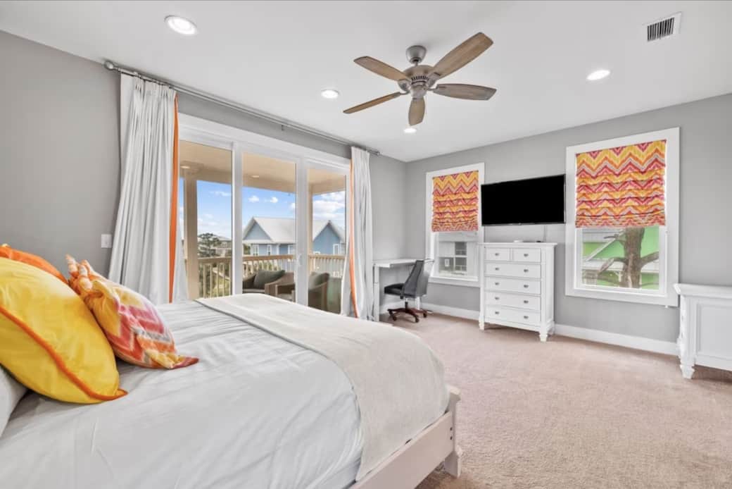 3rd Floor Primary Bedroom w/King Bed, Sit/Stand Desk, Private Furnished Deck, Walk-in Closet