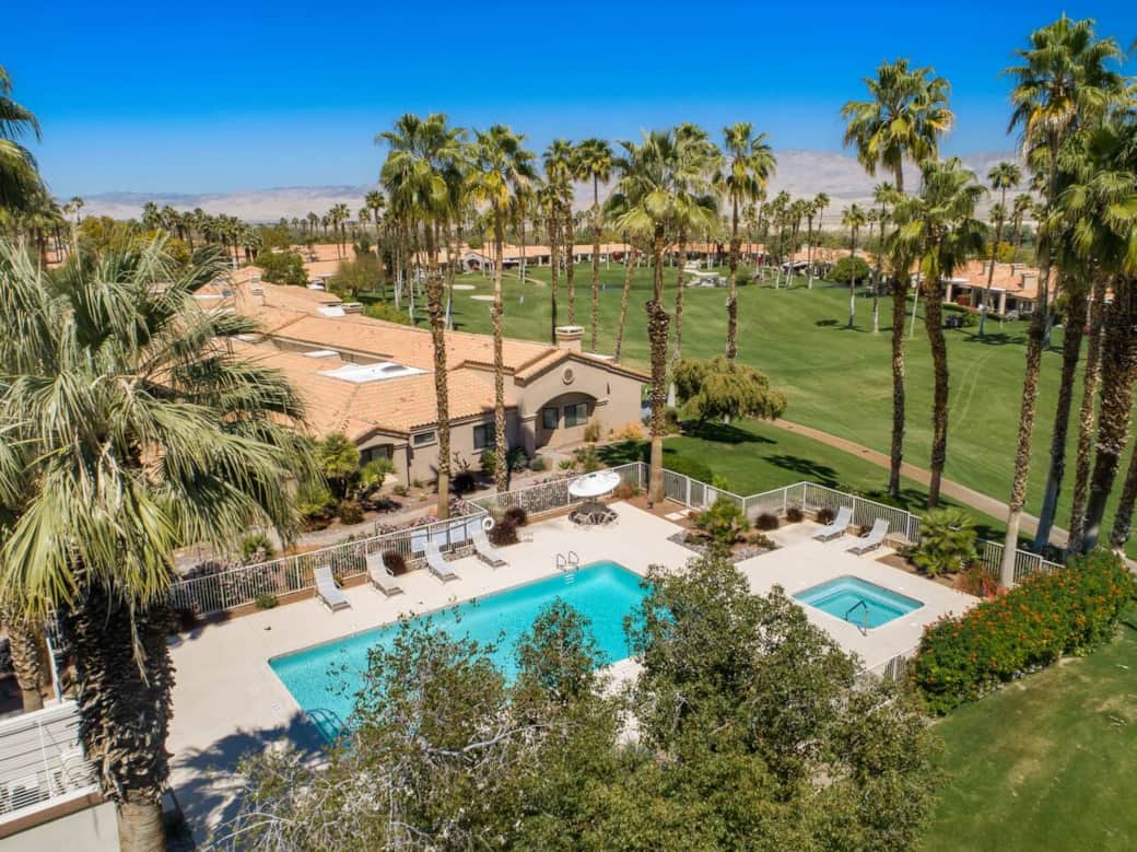 Arial view of the pool and hot tub directly across the street.