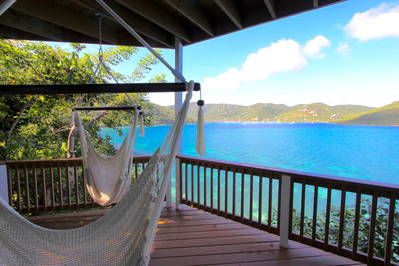 Down on the lower deck there are chair hammocks to relax in