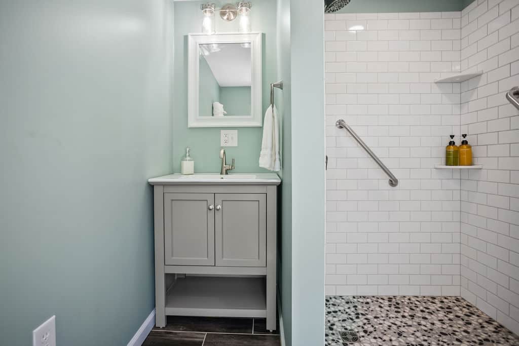 Bathroom 1, zero entry shower for your convenience.  Towels provided. 