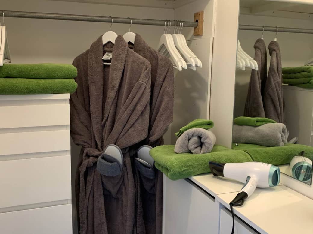 Robes and slippers to keep you cosy when you get out of the hot tub. Robes and slippers to keep you cosy when you get out of the hot tub.