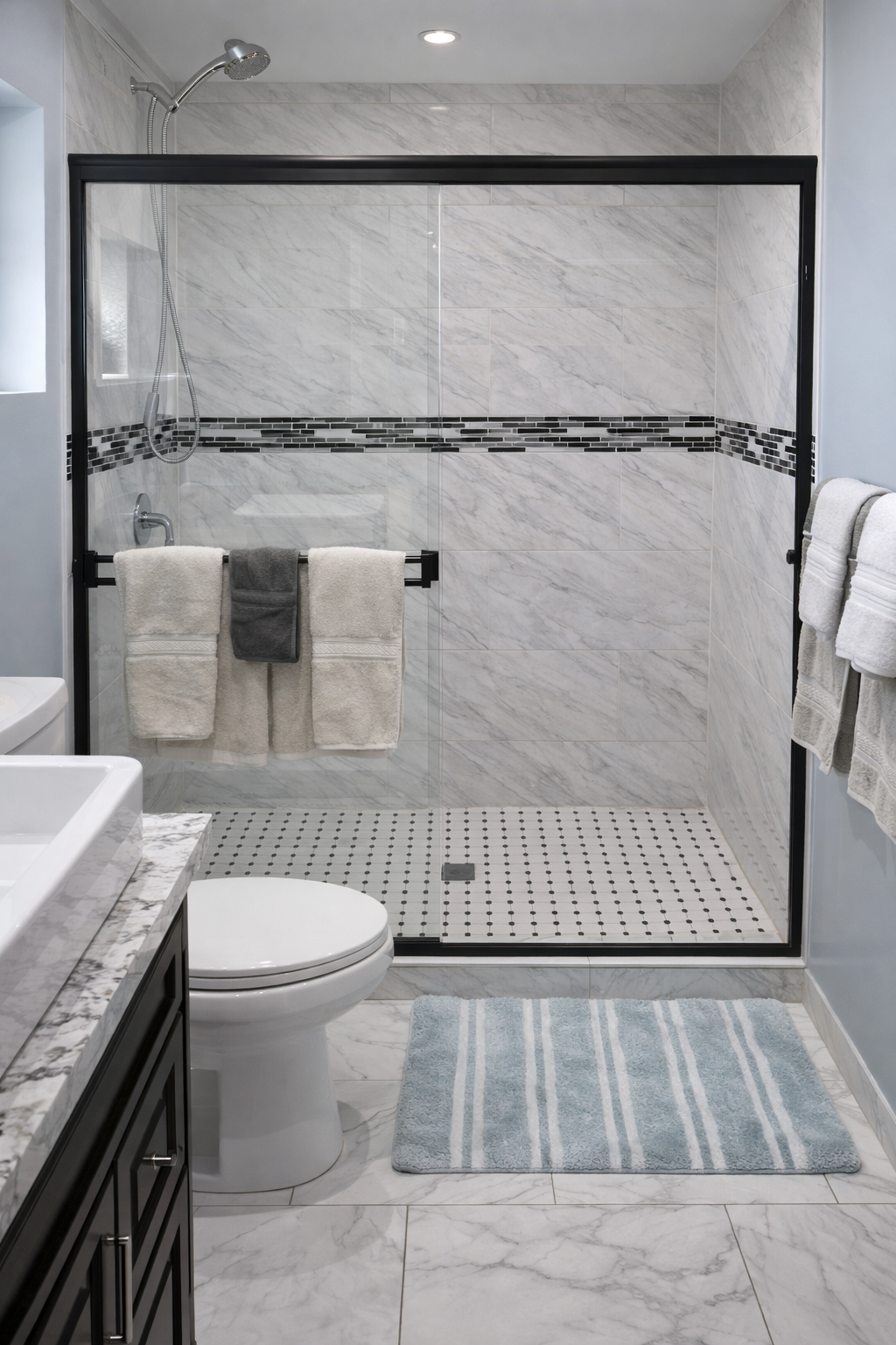 Modern bathroom with marble accents 