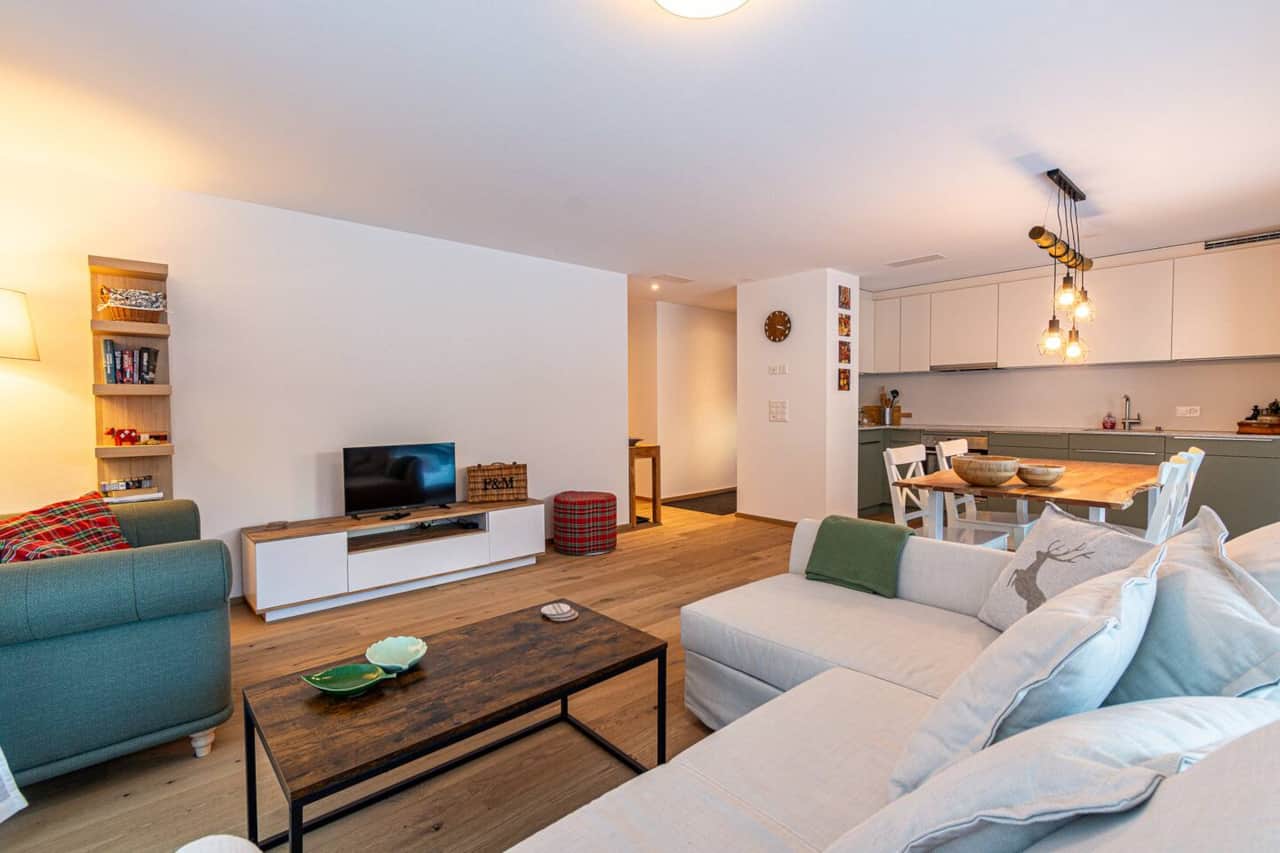 Open plan living with sofa bed