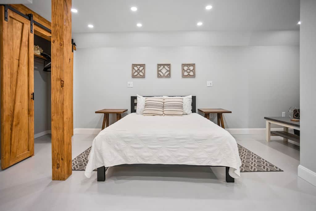 1 Queen Bed, 1 bathroom with walk in shower, small twin sleeper sofa