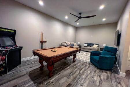 Downstairs living area and game room.