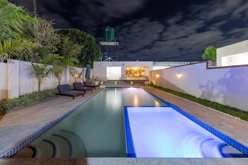 Shared swimming pool with evening light