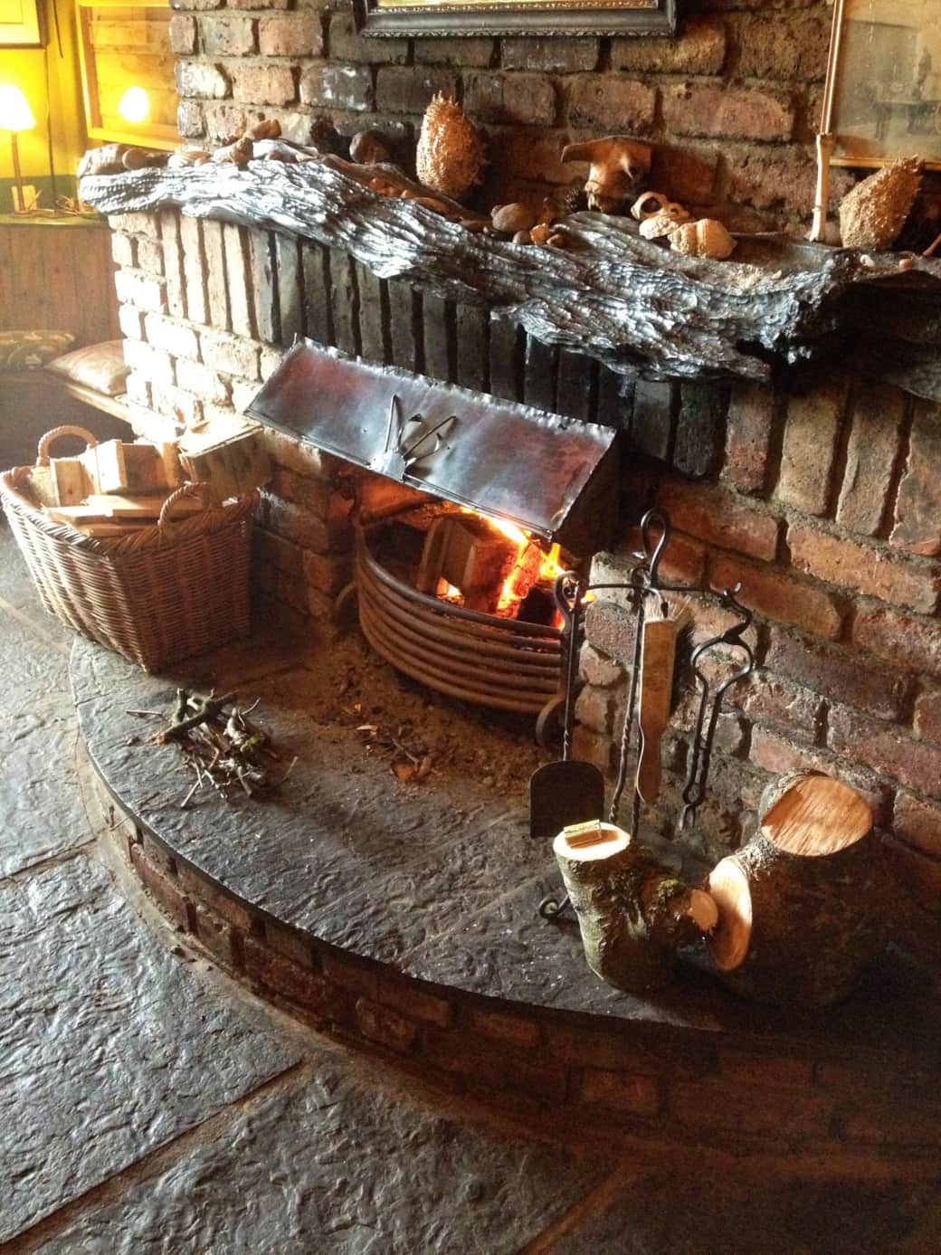 The open fire in the pub